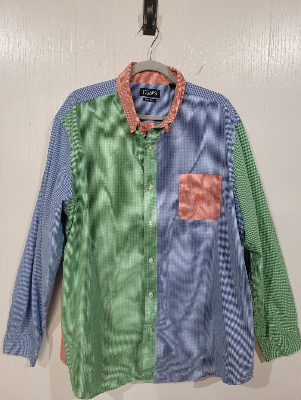 Chaps Mens Vintage Colorblock Gingham Button-Down Shirt Green Blue Red Size XXL